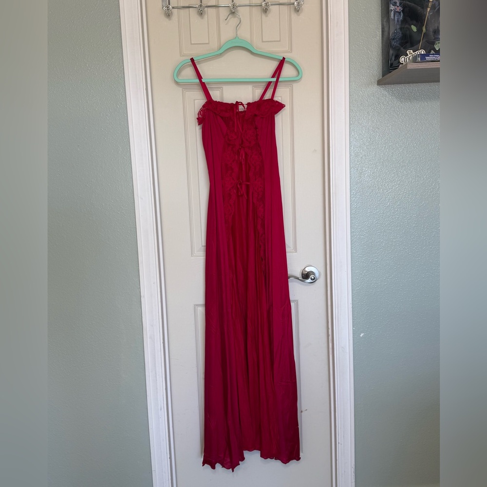 Darling Vintage Medium  Red with Lace Spaghetti-Strap Maxi Slip lingerie Dress